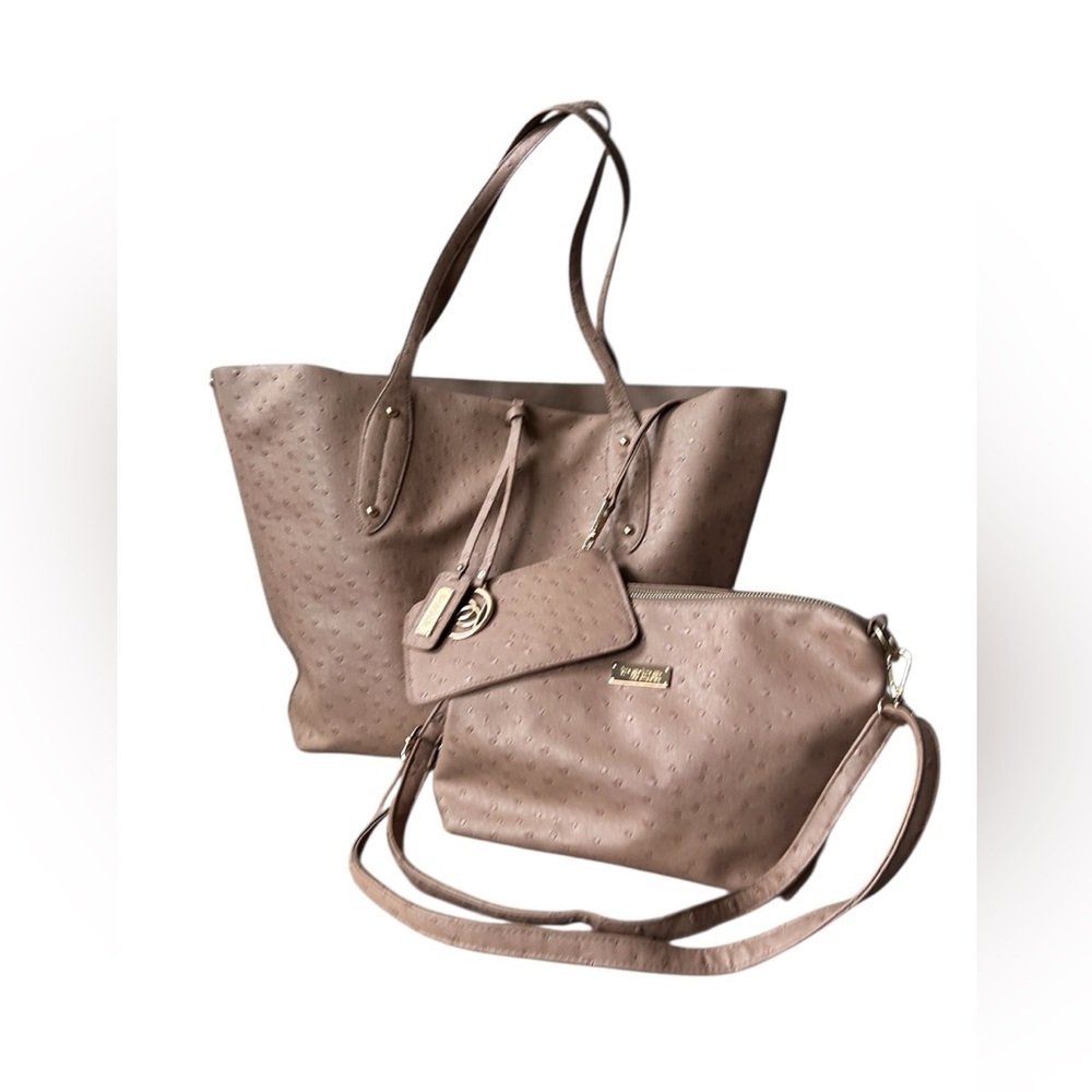 Bebe Three Piece Faux Ostrich Leather Tote, Purse and Wristlet - Picture 10 of 11